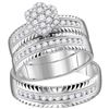Image 1 : Diamond Cluster Matching Wedding Set 3/4 Cttw 14KT White Gold