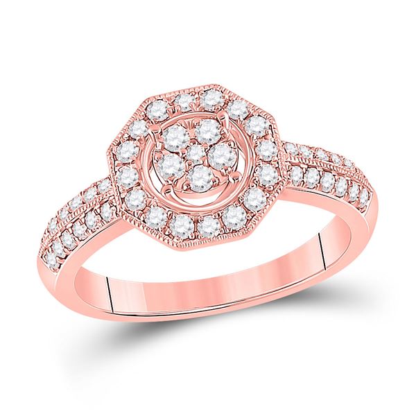 Round Diamond Fashion Flower Cluster Ring 1/2 Cttw 14KT Rose Gold