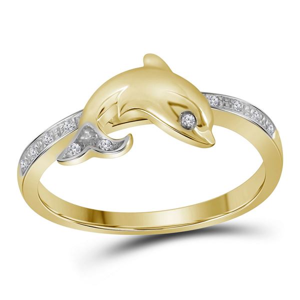 Round Diamond Slender Dolphin Animal Fish Ring 1/20 Cttw 10KT Yellow Gold