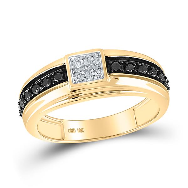 Round Black Color Enhanced Diamond Band Ring 1/2 Cttw 10KT Yellow Gold