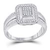Image 1 : Round Diamond Square Cluster Ring 1/6 Cttw 10KT White Gold