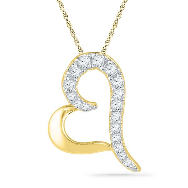 Round Diamond Heart Pendant 1/12 Cttw 10KT Yellow Gold