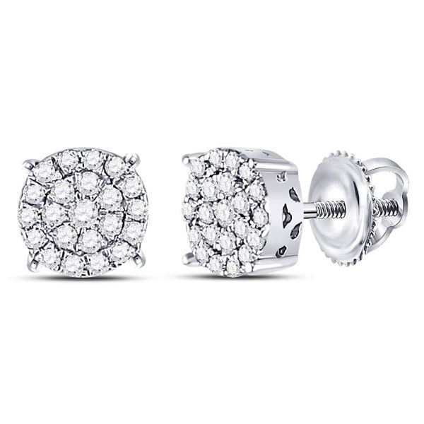 Round Diamond Fashion Cluster Earrings 1/4 Cttw 10KT White Gold