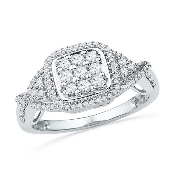 Round Diamond Square Cluster Ring 1/2 Cttw 10KT White Gold