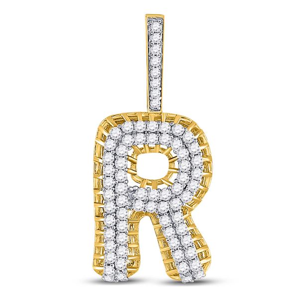 Round Diamond R Letter Charm Pendant 1-3/8 Cttw 10KT Yellow Gold