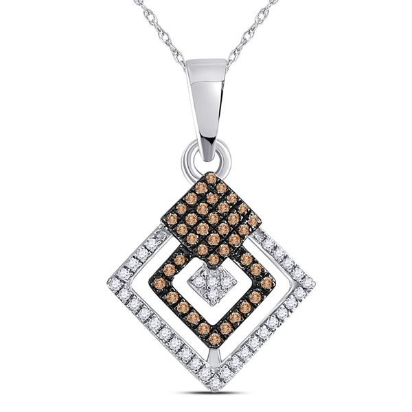 Round Brown Diamond Square Pendant 1/4 Cttw 10KT White Gold
