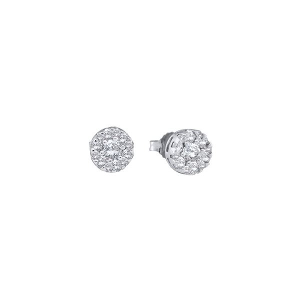 Round Diamond Flower Cluster Stud Earrings 1/4 Cttw 14KT White Gold