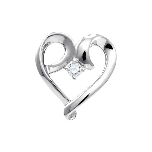 Round Diamond Solitaire Heart Pendant 1/20 Cttw 10KT White Gold