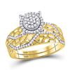 Image 2 : Diamond Cluster Matching Wedding Set 3/8 Cttw 10KT Yellow Gold