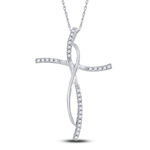 Round Diamond Cross Pendant 1/10 Cttw 14KT White Gold