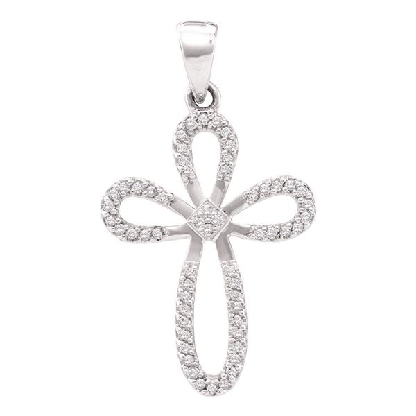 Round Diamond Oblong Cross Outline Pendant 1/5 Cttw 10KT Yellow Gold