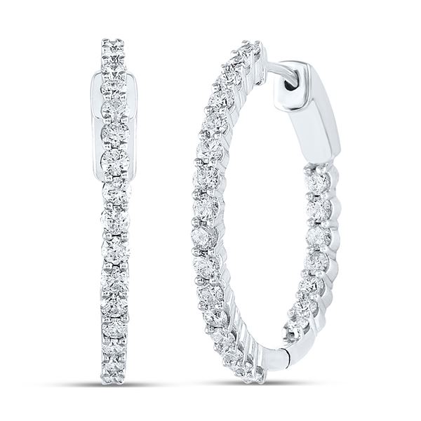 Round Diamond Inside Outside Hoop Earrings 2 Cttw 10KT White Gold