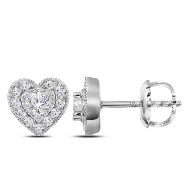 Round Diamond Heart Earrings 1/3 Cttw 14KT White Gold