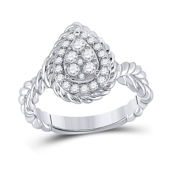 Round Diamond Teardrop Cluster Ring 3/8 Cttw 14KT White Gold