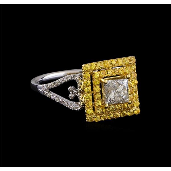 0.85 ctw Diamond and Yellow Sapphire Ring - 14KT Yellow Gold