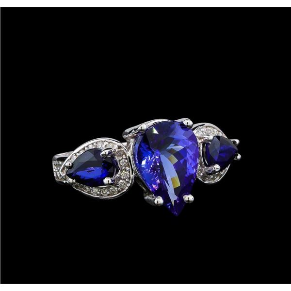 14KT White Gold 3.83 ctw Tanzanite, Sapphire and Diamond Ring