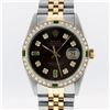 Rolex Mens 2 Tone Brown Diamond & Emerald Oyster Perpetual Datejust Wristwatch