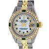 Rolex Ladies 2 Tone MOP Sapphire & Emerald Oyster Perpetual Datejust Wriswatch