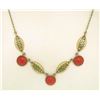 14k Solid Gold Ox Blood Red Coral Open Work Collar Necklace