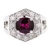 Image 2 : 3.14 ctw Oval Mixed Rhodolite Garnet And Round Brilliant Cut Diamond Ring - 14KT
