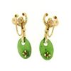 Image 7 : Estate 14kt Yellow Gold Oval Disk Jade Screw On Drop Dangle Earrings