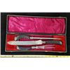 Image 1 : Alfred Williams Sheffield England 3 Pc.  Antler Handled With Engraved Detail Carving Set In Case