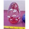 Image 4 : Red & 2 blue glass paperweights