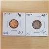 Image 1 : 1950 + 1951 canada 10 cents