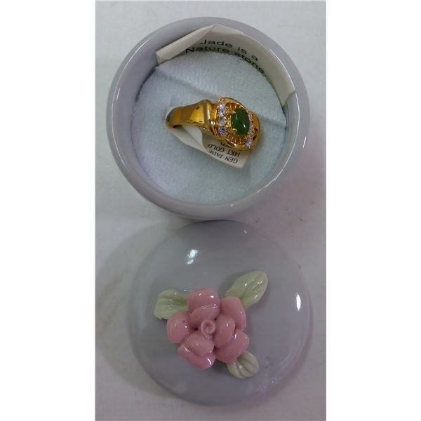 Jade Gold Plated Ring - size 8