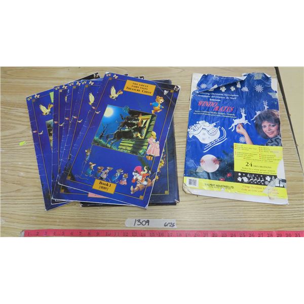 Children's Large Book Set of 5 Books and Window Mates Xmas Decorations