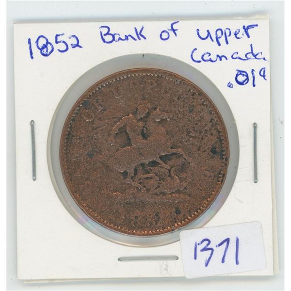 1852 Bank Of Upper Canada 1 Cent Coin