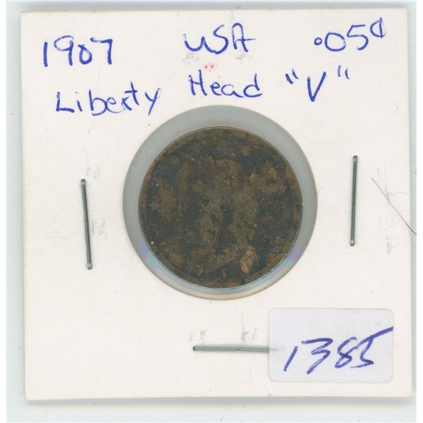 1907 USA Liberty "V" 5 Cent Coin