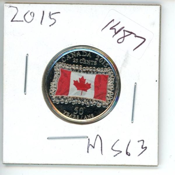 2015 Canadian 25 Cent Commemorative Coin - 50 Years Flag - Color