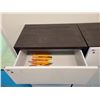 Image 2 : WHITE / DARK WOOD 5 DRAWER 24"W X 16"D X 51"H OFFICE STORAGE CABINET WITH ART SUPPLY CONTENTS