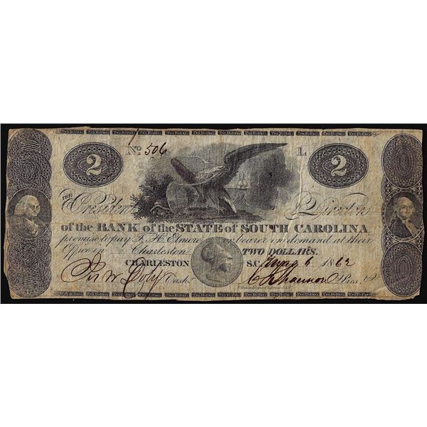 1862 $2 State of South Carolina Charleston, South Carolina Obsolete Banknote