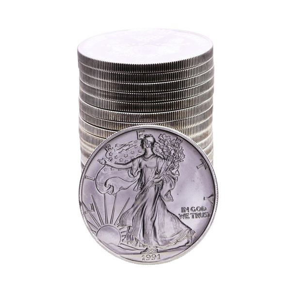 Roll of (20) Brilliant Uncirculated 1991 $1 American Silver Eagle Coins