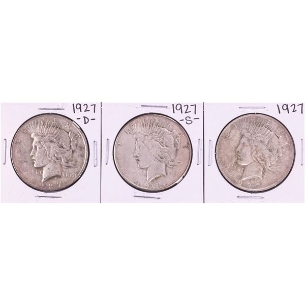 Lot of 1927, 1927-D, 1927-S $1 Peace Silver Dollar Coins