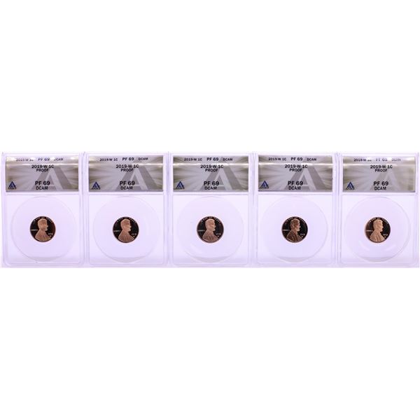 Lot of (5) 2019-W Proof Lincoln Cent Coins ANACS PF69 DCAM