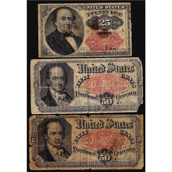 Lot of (3) Miscellaneous Fifth Issue Fractional Currency Notes
