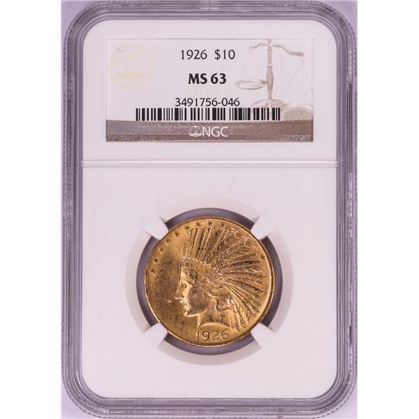1926 $10 Indian Head Eagle Gold Coin NGC MS63