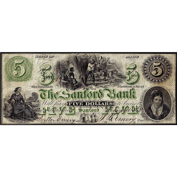 1861 $5 The Sanford Bank Sanford, ME Obsolete Banknote