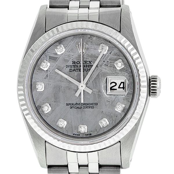 Rolex Mens Stainless Steel Diamond Oyster Perpetual Datejust Wristwatch