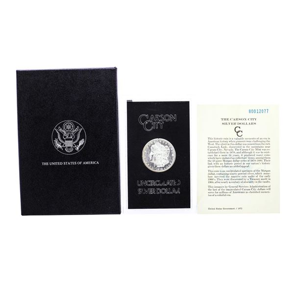 1876-CC $1 Morgan Silver Dollar Coin GSA Hoard Uncirculated w/ Box COA & Original Box