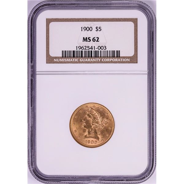 1900 $5 Liberty Head Half Eagle Gold Coin NGC MS62