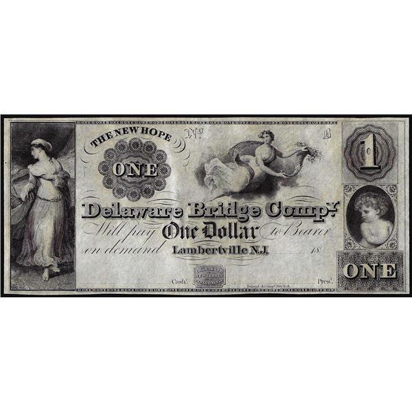 1800's $1 Delaware Bridge Lambertville, N.J.  Obsolete Banknote