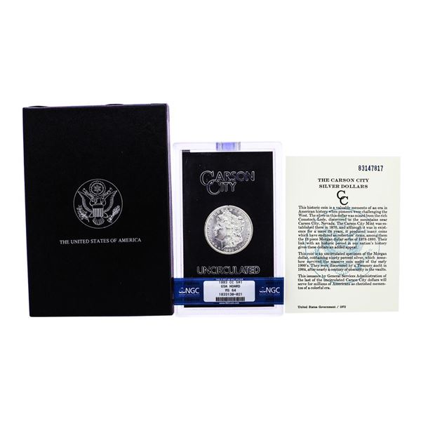 1883-CC $1 Morgan Silver Dollar Coin GSA Hoard Uncirculated NGC MS64 w/Box & COA