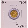 Image 1 : 1851 Type 1 $1 Liberty Head Gold Dollar Coin - Soldered
