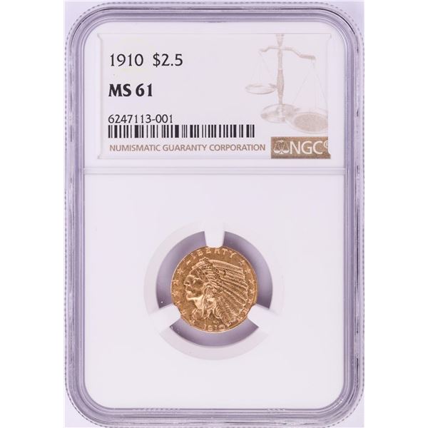 1910 $2 1/2 Indian Head Quarter Eagle Gold Coin NGC MS61