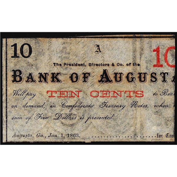 1863 Bank of Augusta Ten Cents Obsolete Bank Note