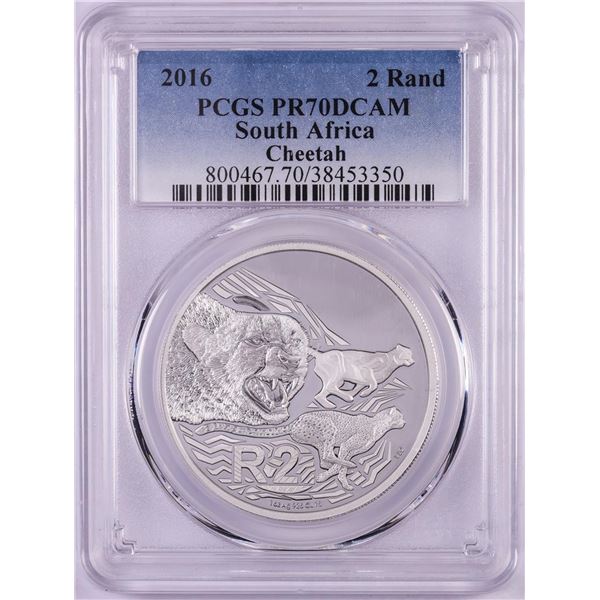 2016 Proof South Africa 2 Rand Cheetah Silver Coin PCGS PR70DCAM
